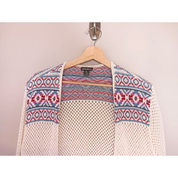 Eddie Bauer Crochet Coastal Beach Boho Open Cardigan Linen Blend Women's Size 2X - Picture 2 of 5